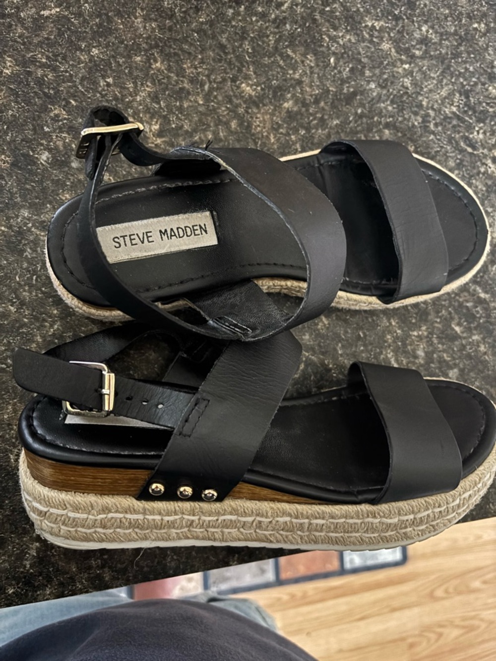 Steve Madden Black Espadrille Platform Sandals with Ankle Strap